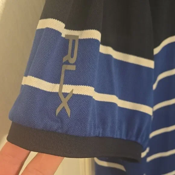RLX Ralph Lauren Navy and White Striped Polo Shirt - Picture 2 of 8